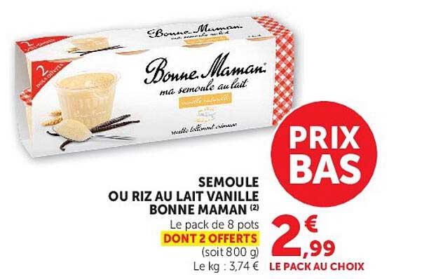 SEMOULE OU RIZ AU LAIT VANILLE BONNE MAMAN
