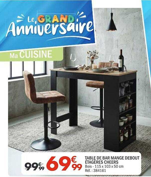 TABLE DE BAR MANGE DEBOUT ETAGERES CHEERS