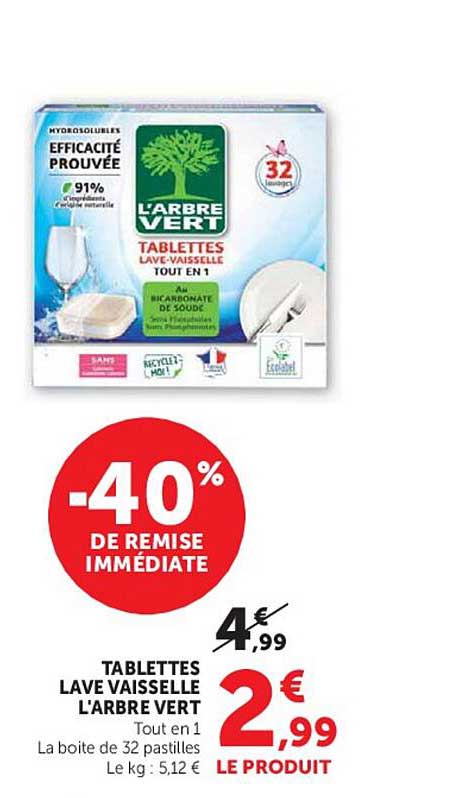 TABLETTES LAVE VAISSELLE L'ARBRE VERT Tout en 1