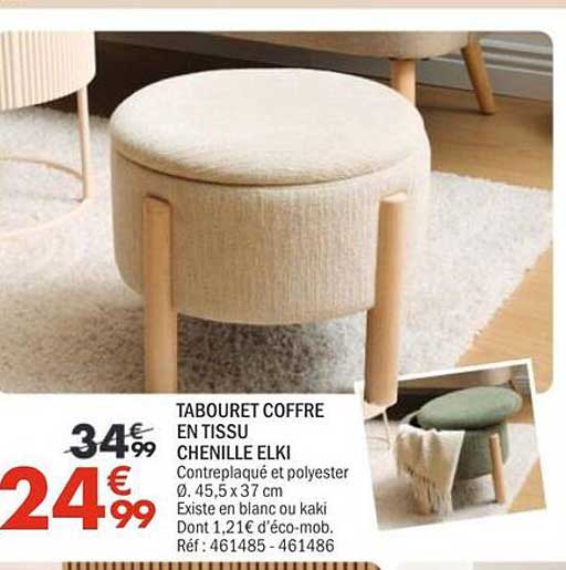 TABOURET COFFRE EN TISSU CHENILLE ELKI