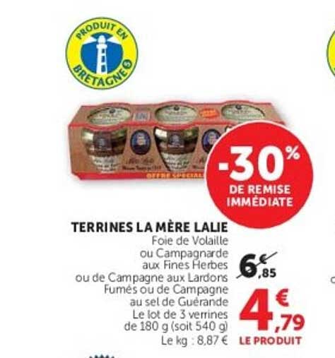 TERRINES LA MÈRE LALIE Foie de Volaille ou Campagnarde aux Fines Herbes ou de Campagne aux Lardons Fumés ou de Campagne au sel de Guérande Le lot de 3 verrines de 180 g (soit 540 g)