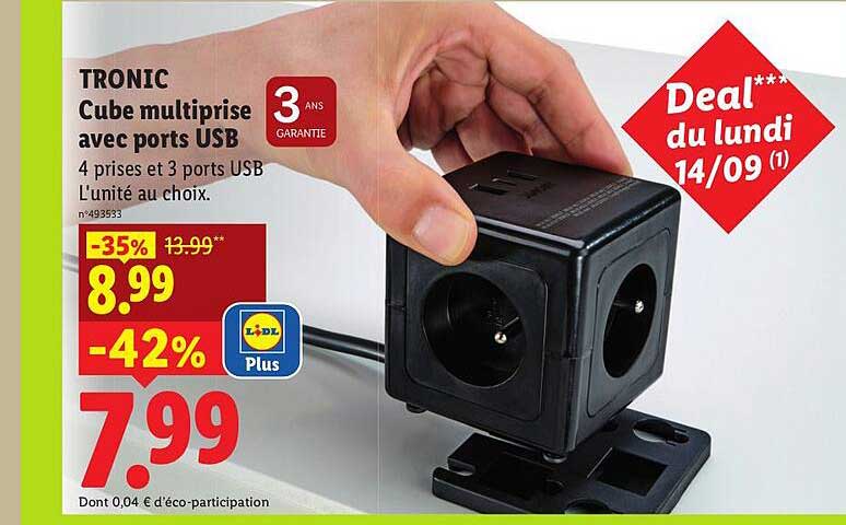 TRONIC Cube multiprise avec ports USB