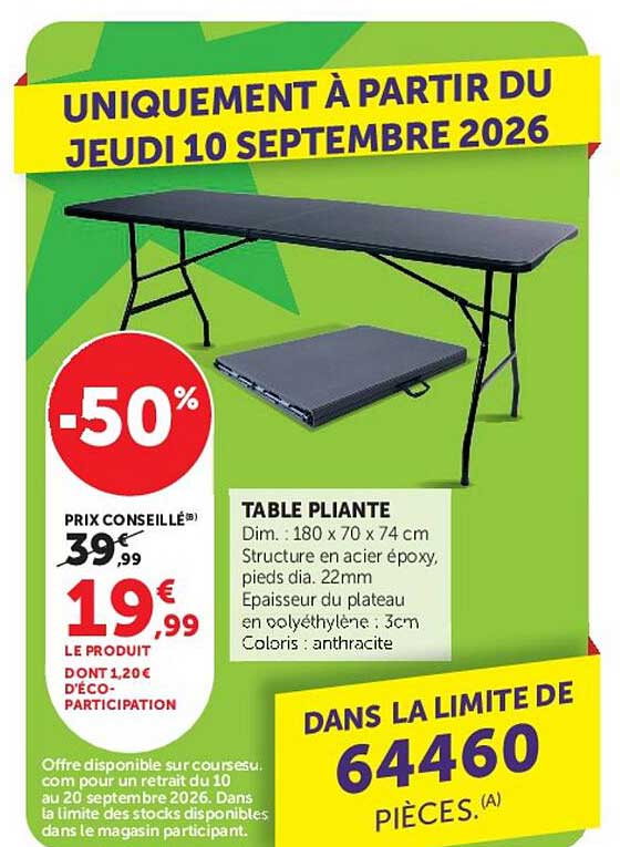 UNIQUEMENT À PARTIR DU JEUDI 10 SEPTEMBRE 2026