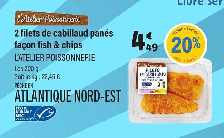 2 filets de cabillaud panés façon fish & chips