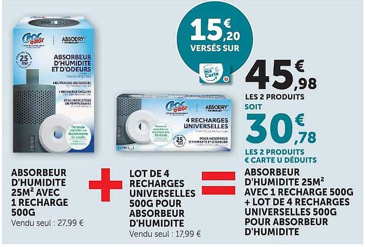ABSORBEUR D'HUMIDITE 25M² AVEC 1 RECHARGE 500G + LOT DE 4 RECHARGES UNIVERSELLES 500G POUR ABSORBEUR D'HUMIDITE