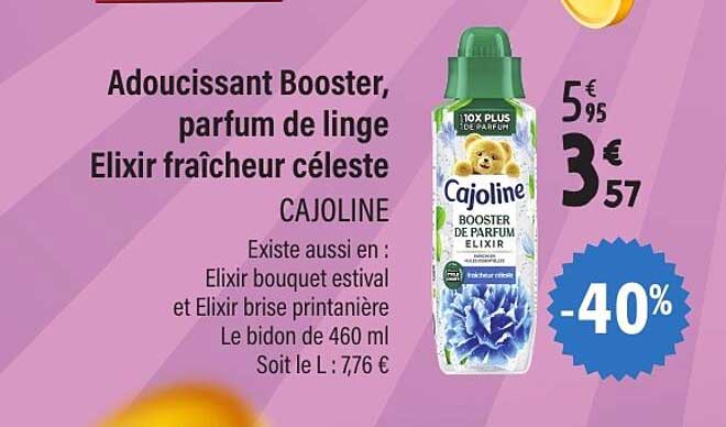 Adoucissant Booster, parfum de linge Elixir fraîcheur céleste CAJOLINE