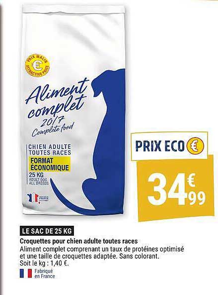 Aliment complet 26/17 - Chien adulte toutes races - Format économique 25 KG