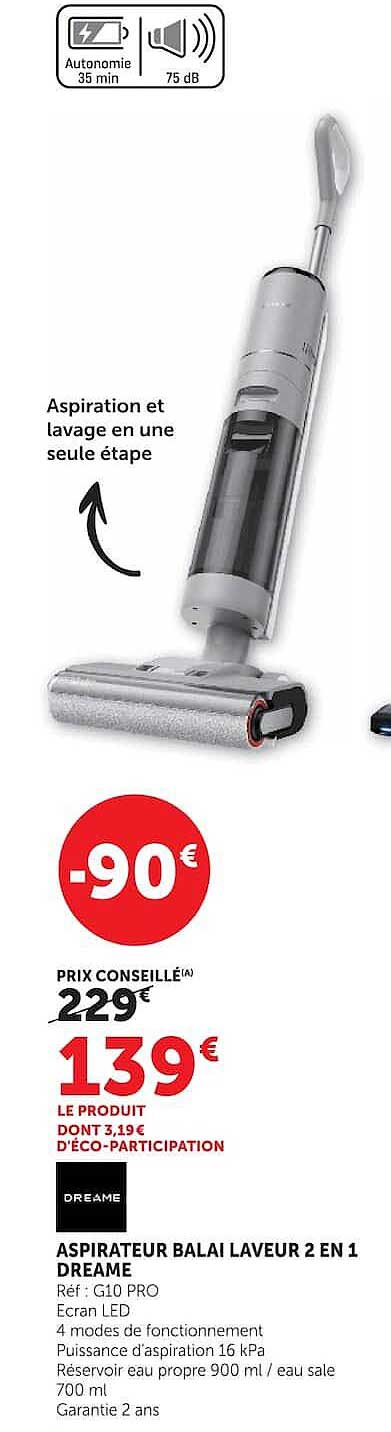 ASPIRATEUR BALAI LAVEUR 2 EN 1 DREAME