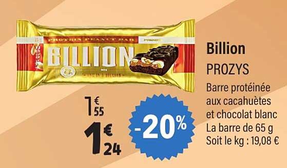 Billion PROZYS Barre protéinée aux cacahuètes et chocolat blanc