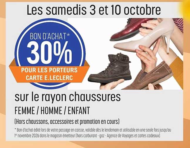 Bon d’achat* 30% pour les porteurs carte E.Leclerc