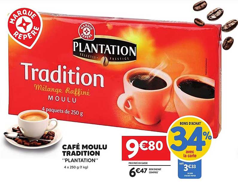CAFÉ MOULU TRADITION "PLANTATION" 4 x 250 g (1 kg)