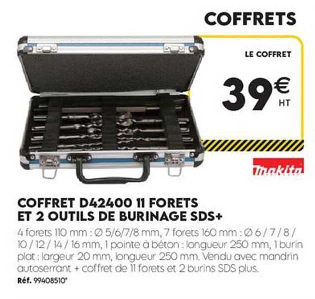 COFFRET D42400 11 FORETS ET 2 OUTILS DE BURINAGE SDS+