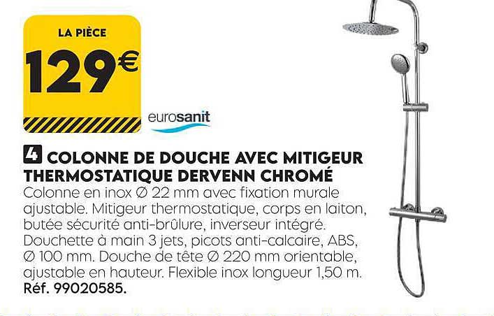 COLONNE DE DOUCHE AVEC MITIGEUR THERMOSTATIQUE DERVENN CHROMÉ