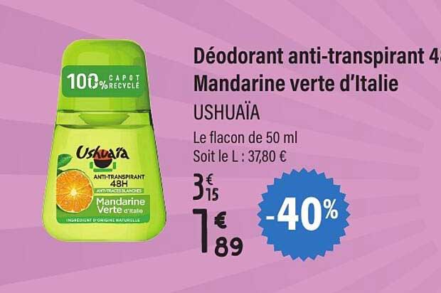 Déodorant anti-transpirant 48h Mandarine verte d'Italie USHUÏA