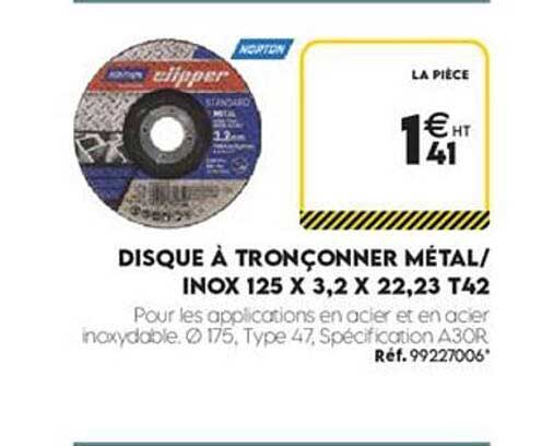 DISQUE À TRONÇONNER MÉTAL/INOX 125 X 3,2 X 22,23 T42