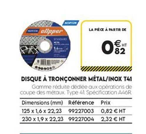 DISQUE À TRONÇONNER MÉTAL/INOX T41