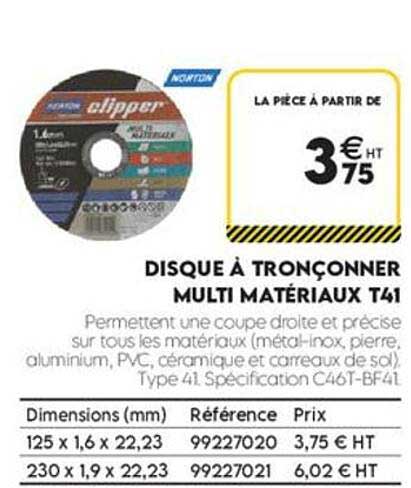 DISQUE À TRONÇONNER MULTI MATÉRIAUX T41