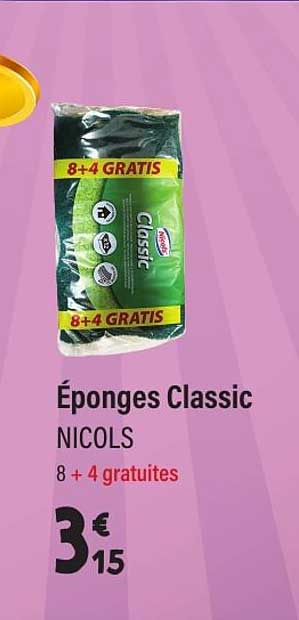 Éponges Classic NICOLS 8 + 4 gratuites