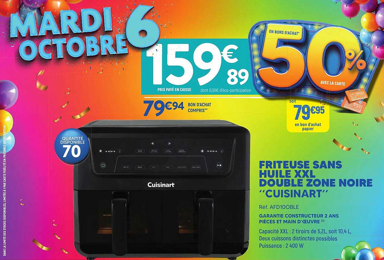 FRITEUSE SANS HUILE XXL DOUBLE ZONE NOIRE “CUISINART”