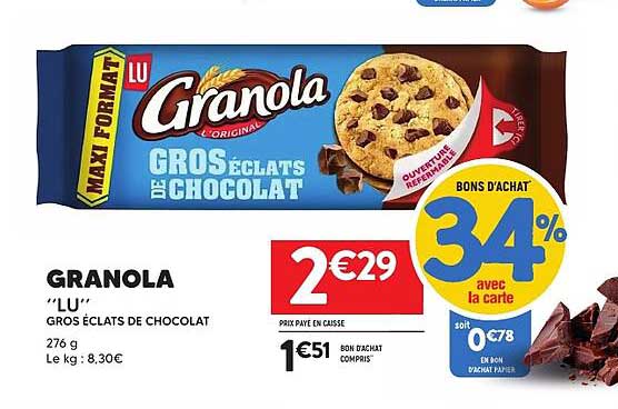 GRANOLA “LU” GROS ECLATS DE CHOCOLAT