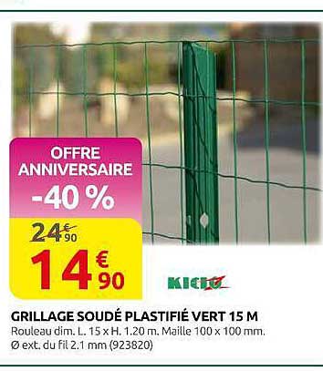 GRILLAGE SOUDÉ PLASTIFIÉ VERT 15 M