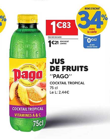 JUS DE FRUITS “PAGO” COCKTAIL TROPICAL 75 cl