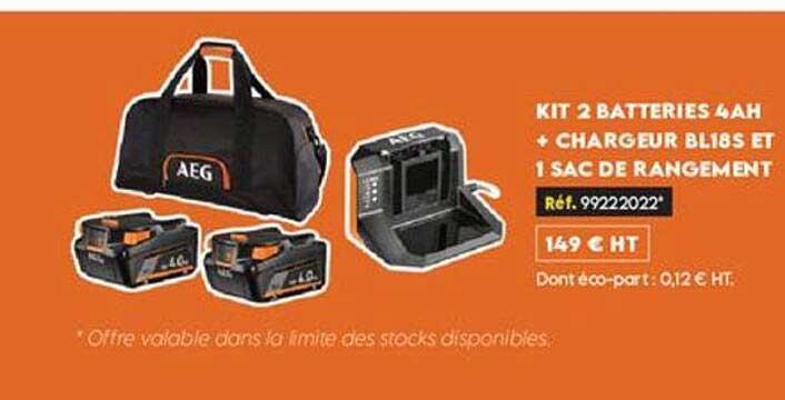KIT 2 BATTERIES 4AH + CHARGEUR BL18S ET 1 SAC DE RANGEMENT