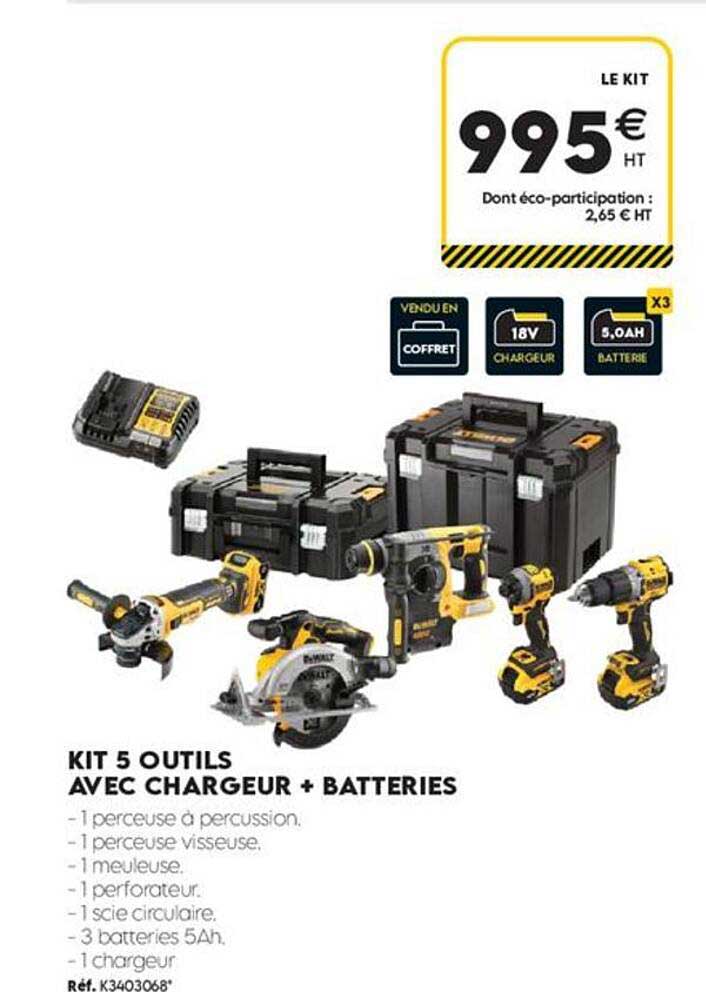 KIT 5 OUTILS AVEC CHARGEUR + BATTERIES