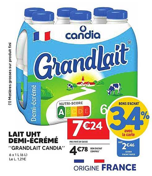 LAIT UHT DEMI-ÉCRÉMÉ "GRANDLAIT CANDIA"