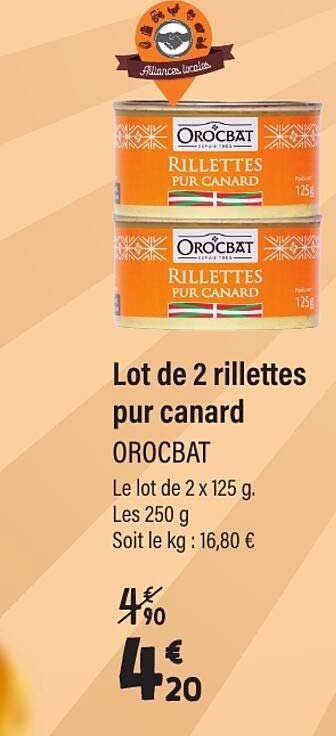 Lot de 2 rillettes pur canard OROCBAT