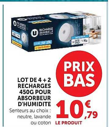 LOT DE 4 + 2 RECHARGES 450G POUR ABSORBEUR D'HUMIDITE