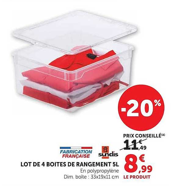 LOT DE 4 BOITES DE RANGEMENT 5L