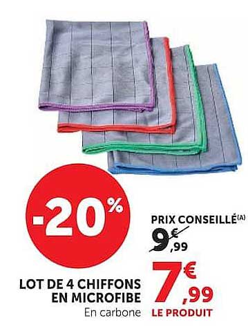 LOT DE 4 CHIFFONS EN MICROFIBE En carbone