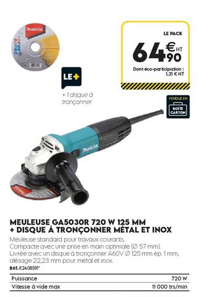 MEULEUSE GA5030R 720 W 125 MM + DISQUE À TRONÇONNER MÉTAL ET INOX