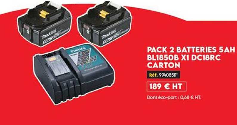 PACK 2 BATTERIES 5AH BL1850B X1 DC18RC CARTON