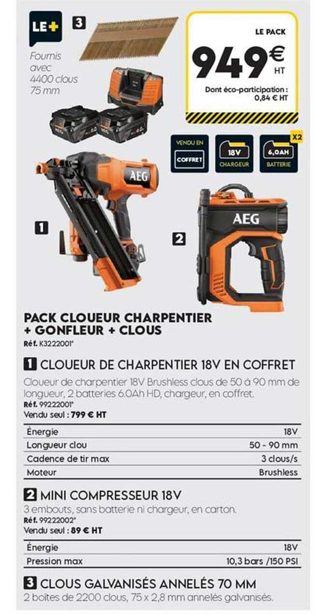 PACK CLOUEUR CHARPENTIER + GONFLEUR + CLOUS