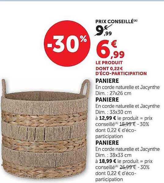 PANIER En corde naturelle et Jacinthe Dim. : 27x26 cm