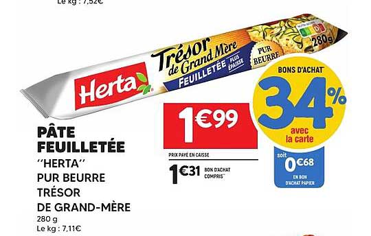 PÂTE FEUILLETÉE "HERTA" PUR BEURRE TRÉSOR DE GRAND-MÈRE 280 g