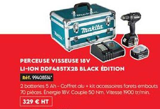 PERCEUSE VISSEUSE 18V LI-ION DDF485TX2B BLACK ÉDITION