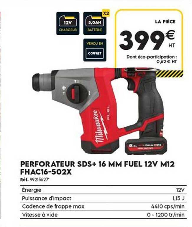 PERFORATEUR SDS+ 16 MM FUEL 12V M12 FHAC16-502X
