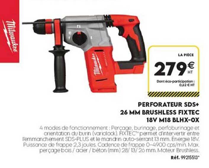 PERFORATEUR SDS+ 26 MM BRUSHLESS FIXTEC 18V M18 BLHX-OX