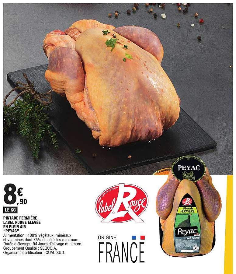 PINTADE FERMIÈRE LABEL ROUGE ÉLEVÉE EN PLEIN AIR “PEYAC”
