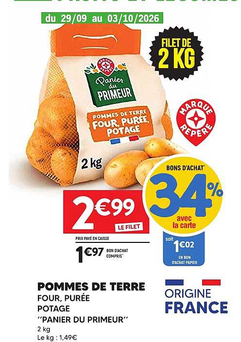 POMMES DE TERRE FOUR, PURÉE POTAGE “PANIER DU PRIMEUR” 2 kg