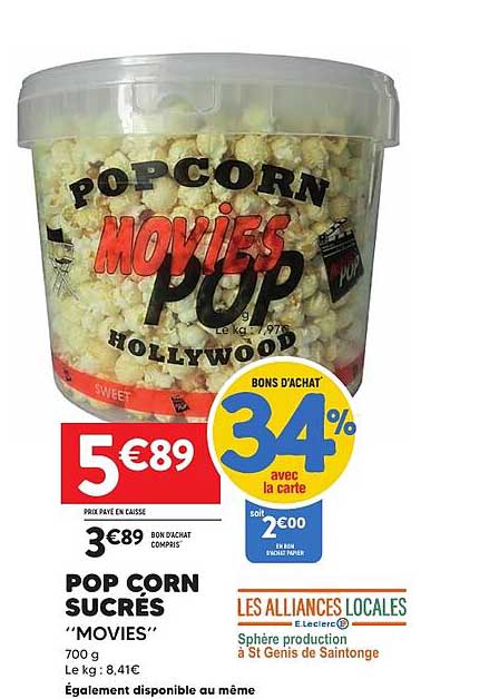 POP CORN SUCRÉS “MOVIES”