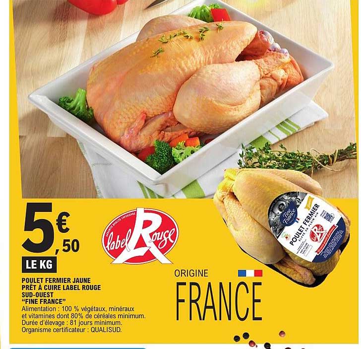 POULET FERMIER JAUNE PRÊT À CUIRE LABEL ROUGE SUD-OUEST “FINE FRANCE”