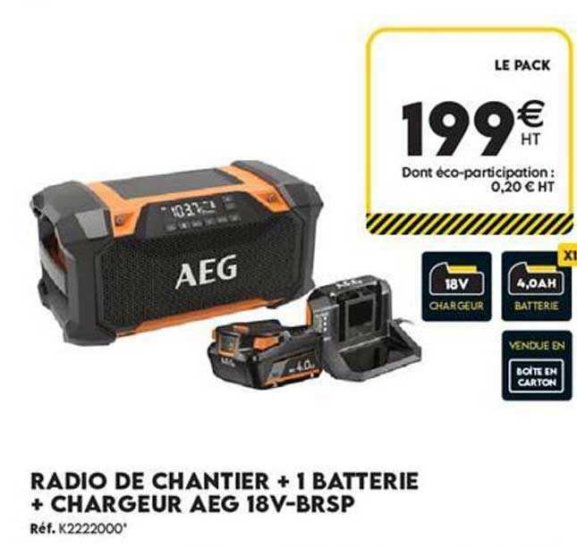 RADIO DE CHANTIER + 1 BATTERIE + CHARGEUR AEG 18V-BRSP