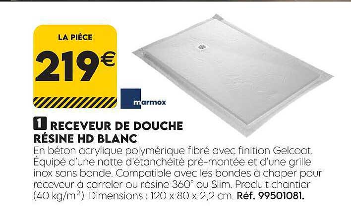 RECEVEUR DE DOUCHE RÉSINE HD BLANC