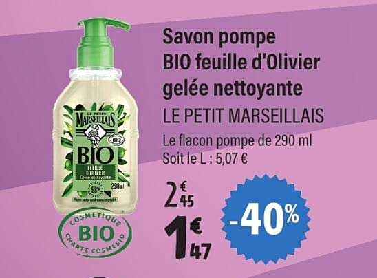 Savon pompe BIO feuille d’Olivier gelée nettoyante LE PETIT MARSEILLAIS