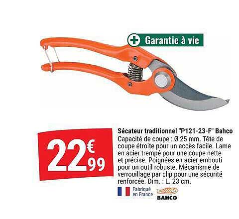 Sécateur traditionnel "P121-23-F" Bahco