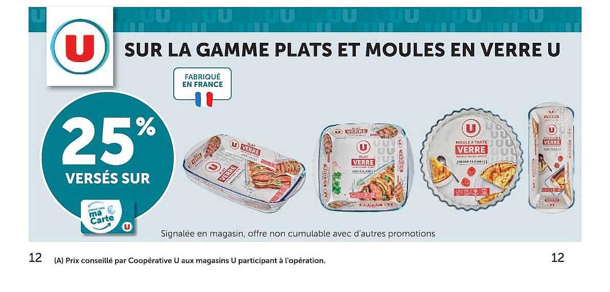 SUR LA GAMME PLATS ET MOULES EN VERRE U